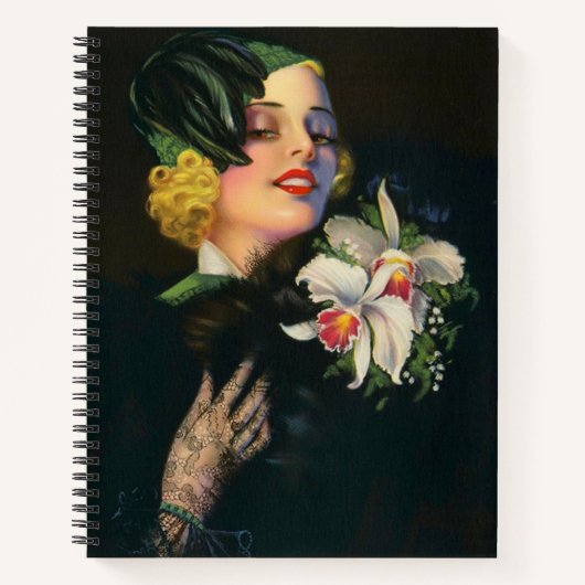 mooie vrouw met orchideeën notitieboek (Voorkant)