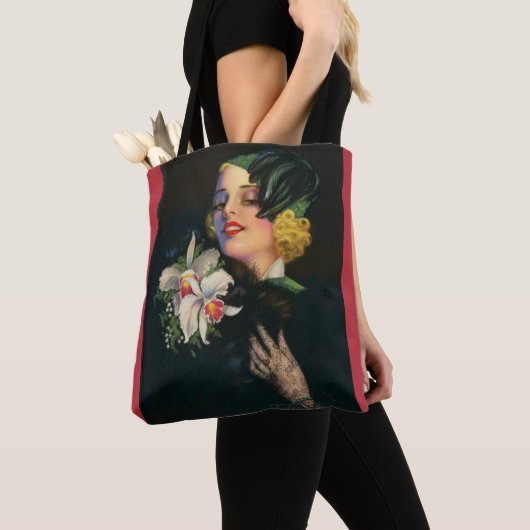 mooie vrouw met orchideeën tote bag (Dichtbij)