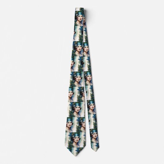 Mooie Vrouw met Peacock Feathers Stropdas (Voorkant)