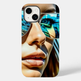 Mooie vrouw met reflectie van strandzonnebril Case-Mate iPhone 14 hoesje