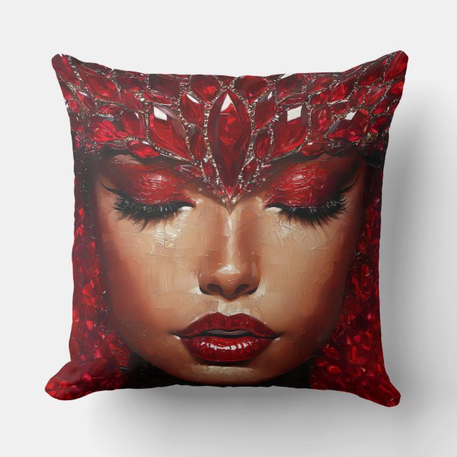 Mooie vrouw met rode juwelen kussen (Voorkant)