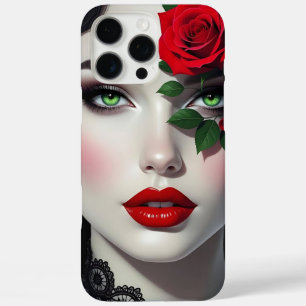 Mooie vrouw met rode roos iPhone 16 pro max hoesje