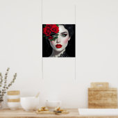 Mooie vrouw met rode roos poster (Keuken)