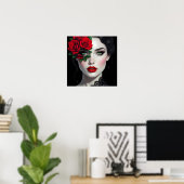 Mooie vrouw met rode roos poster (Thuiskantoor)