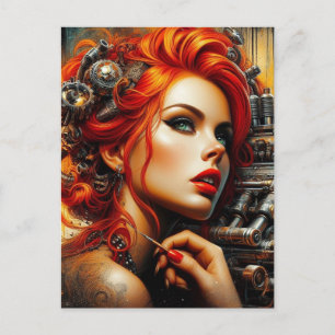 Mooie vrouw met rood haar Steampunk Briefkaart