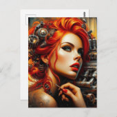 Mooie vrouw met rood haar Steampunk Briefkaart (Voorkant / Achterkant)