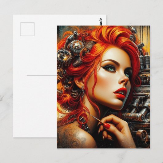 Mooie vrouw met rood haar Steampunk Briefkaart (Voorkant / Achterkant)