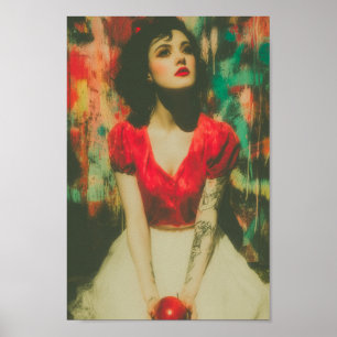 Mooie vrouw met Tattoos en een appel Poster