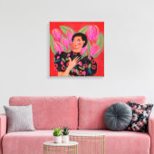 Mooie vrouw met tulpenhartValentijnsdag Canvas Afdruk (Insitu (Woonkamer))