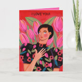 Mooie vrouw met tulpenhartValentijnsdag Kaart (Voorkant)