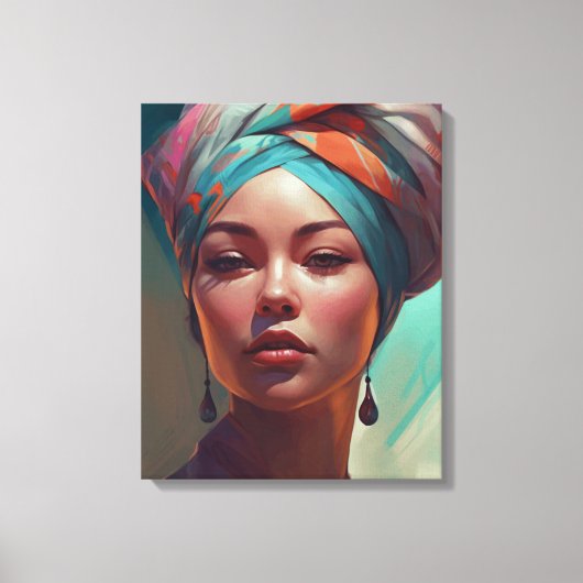 Mooie vrouw met Turban Canvas Afdruk (Voorkant)