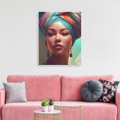 Mooie vrouw met Turban Canvas Afdruk (Insitu (Woonkamer))