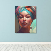 Mooie vrouw met Turban Canvas Afdruk (Insitu (Houten vloer))