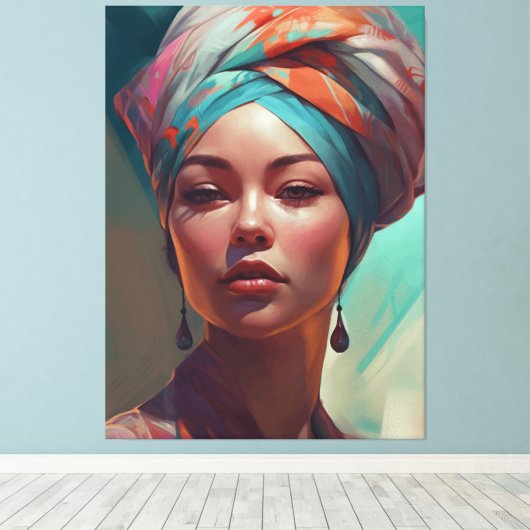 Mooie vrouw met Turban Canvas Afdruk (Insitu (Houten vloer))