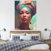 Mooie vrouw met Turban Canvas Afdruk (Insitu (Slaapkamer))