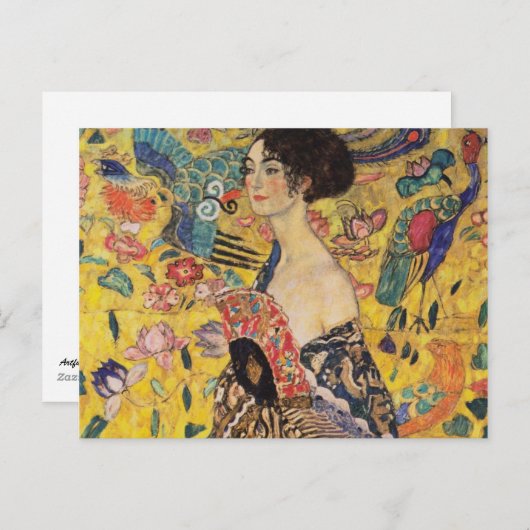 Mooie vrouw met ventilator van Klimt Briefkaart (Voorkant / Achterkant)