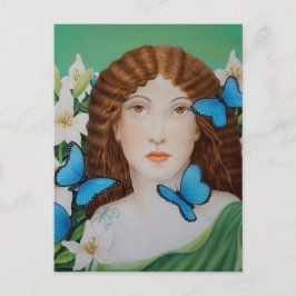 Mooie vrouw met vlinder en bloemen briefkaart