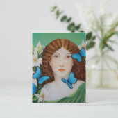 Mooie vrouw met vlinder en bloemen briefkaart (Staand voorkant)