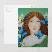 Mooie vrouw met vlinder en bloemen briefkaart (Voorkant / Achterkant)
