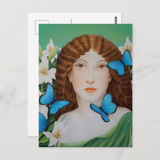 Mooie vrouw met vlinder en bloemen briefkaart (Voorkant / Achterkant)