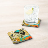 Mooie  Vrouw met Vogel en Bloemen Bier Onderzetter (Rechterzijde)