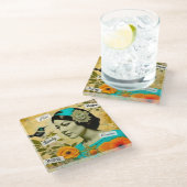 Mooie Vrouw met Vogel en Bloemen Glazen Onderzetter (Schuin)