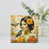 Mooie  Vrouw met Vogels en Bloemen (Staand voorkant)