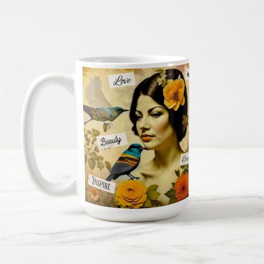 Mooie  Vrouw met Vogels en Bloemen Koffiemok (Links)
