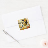 Mooie Vrouw met Vogels en Bloemen Vierkante Sticker (Envelop)