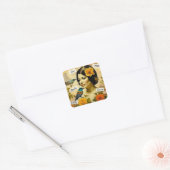 Mooie  Vrouw met Vogels en Bloemen Vierkante Sticker (Envelop)