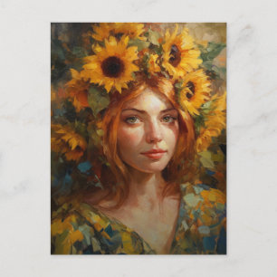 Mooie Vrouw met Zonnebloemen Briefkaart