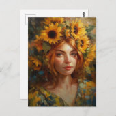 Mooie Vrouw met Zonnebloemen Briefkaart (Voorkant / Achterkant)