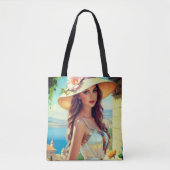 Mooie vrouw Modern Face Pet Flower Canvas tas (Voorkant)