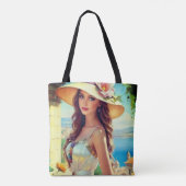 Mooie vrouw Modern Face Pet Flower Canvas tas (Achterkant)