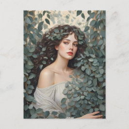 Mooie vrouw onder Eucalyptus bladeren Briefkaart