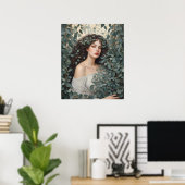 Mooie vrouw onder Eucalyptus bladeren Poster (Thuiskantoor)