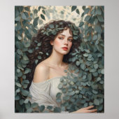Mooie vrouw onder Eucalyptus bladeren Poster (Voorkant)