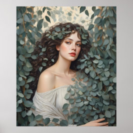 Mooie vrouw onder Eucalyptus bladeren Poster