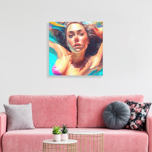 Mooie vrouw onder water AI kunst Canvas Afdruk (Insitu (Woonkamer))