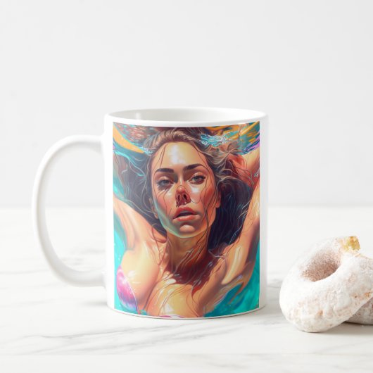 Mooie vrouw onder water AI kunst Koffiemok (Met donut)