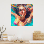 Mooie vrouw onder water AI kunst Poster (Keuken)