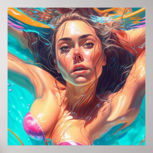 Mooie vrouw onder water AI kunst Poster (Voorkant)