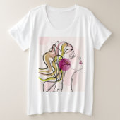 Mooie vrouw One Line Art Grote Maat T-shirt (Design voorkant)