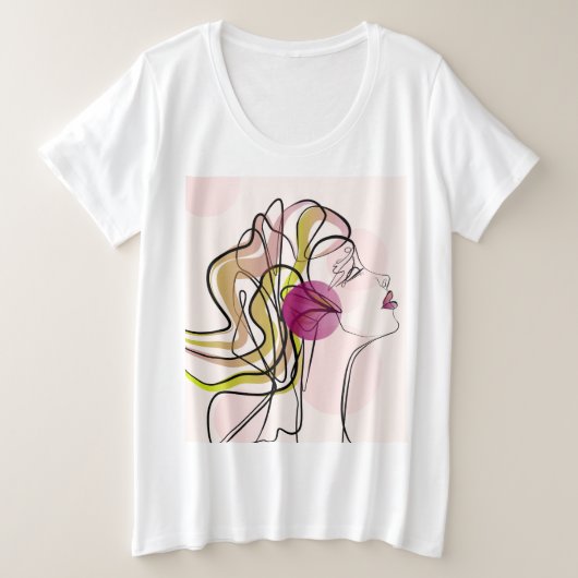 Mooie vrouw One Line Art Grote Maat T-shirt (Design voorkant)