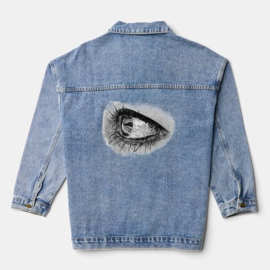 Mooie vrouw oog in volle mascara denim jacket (Achterkant)