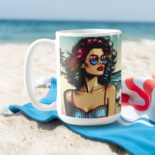 Mooie vrouw op het strand Comic Book Pop Art Koffiemok