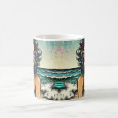 Mooie vrouw op het strand Comic Book Pop Art Koffiemok (Center)