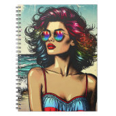Mooie vrouw op het strand Comic Book Pop Art Notitieboek (Voorkant)