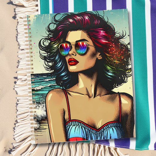 Mooie vrouw op het strand Comic Book Pop Art Planner