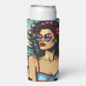 Mooie vrouw op het strand Comic Book Pop Art Seltzer Blikjeskoeler (Seltzer Voorkant)